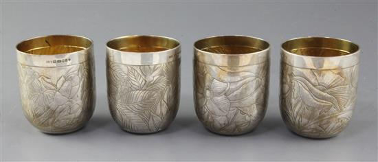 A matched set of four modern silver tumblers by Rod A. Kelly, 26 oz.